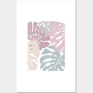 Abstract Pastel Colors Monstera Leaves Posters and Art